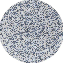 Cauli Blue Leopard Print Round Outdoor Rug, 5 ft.