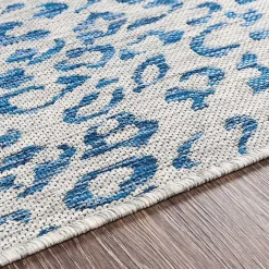Cauli Blue Leopard Print Round Outdoor Rug, 6 ft.
