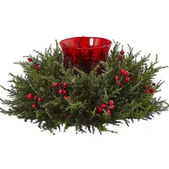 Cedar and Berry Candle Ring Centerpiece