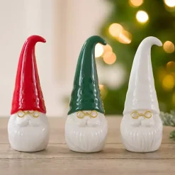 Ceramic Santa Gnomes with Glasses, Set of 3