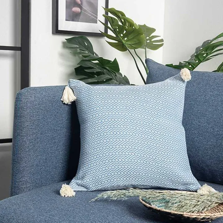Cerulean Chevron Organic Cotton Throw Pillow