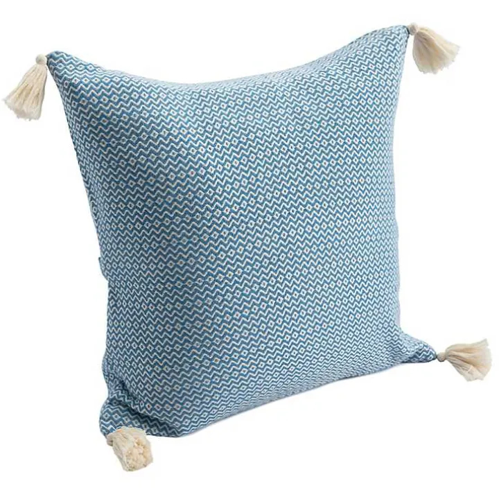 Cerulean Chevron Organic Cotton Throw Pillow