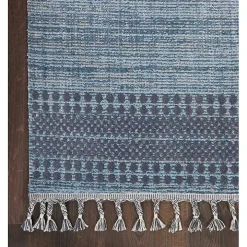 Charcoal and Blue Stripes Fringe Area Rug, 7x10
