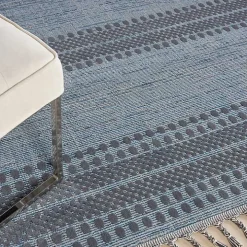 Charcoal and Blue Stripes Fringe Area Rug, 7x10