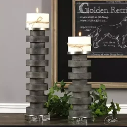 Charcoal Concrete 2-pc. Candle Holder Set