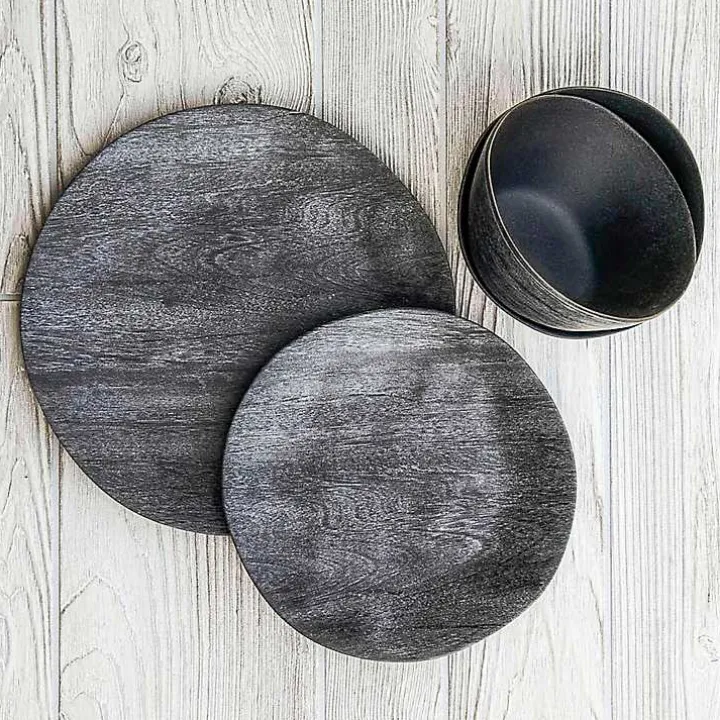 Charcoal Faux Wood Melamine Dinner Plate, Set of 6