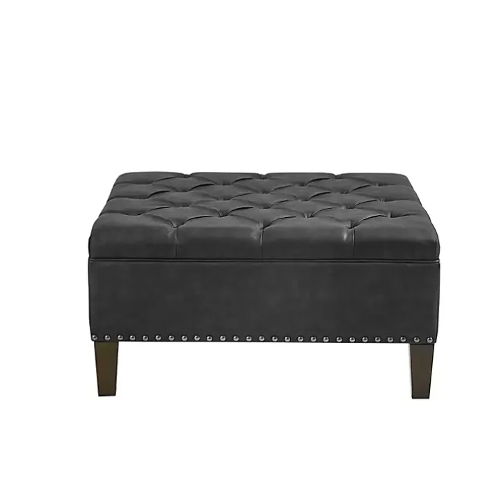 Charocal Button Tufted Leather Ottoman