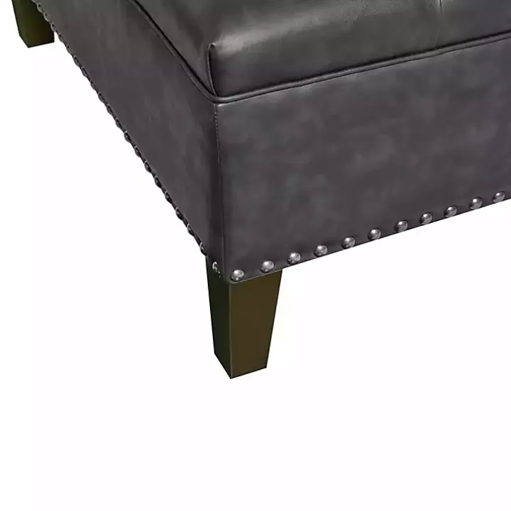 Charocal Button Tufted Leather Ottoman