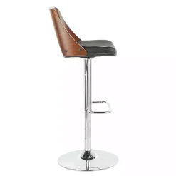 Cherry Wood and Black Leather Swivel Bar Stool