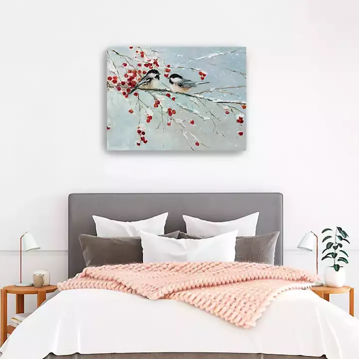 Chickadees in Winter Canvas Art Print