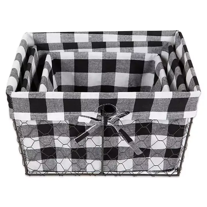 Chicken Wire and Buffalo Check Baskets, Set of 3