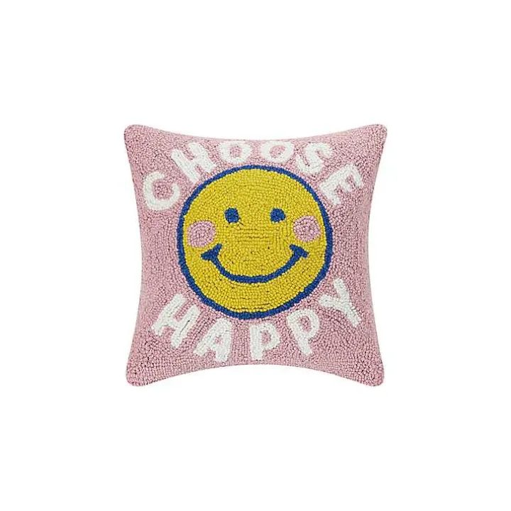 Choose Happy Hooked Wool Pillow