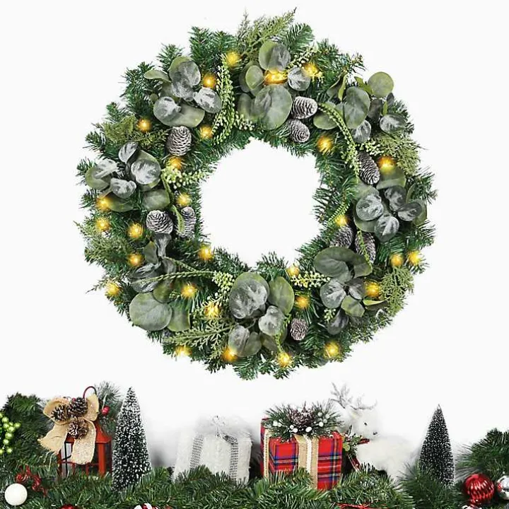 Christmas Eucalyptus Pine Mix Pre-Lit Wreath