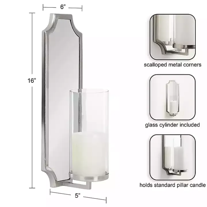 Ciel Silver Mirrored Pillar Candle Sconce