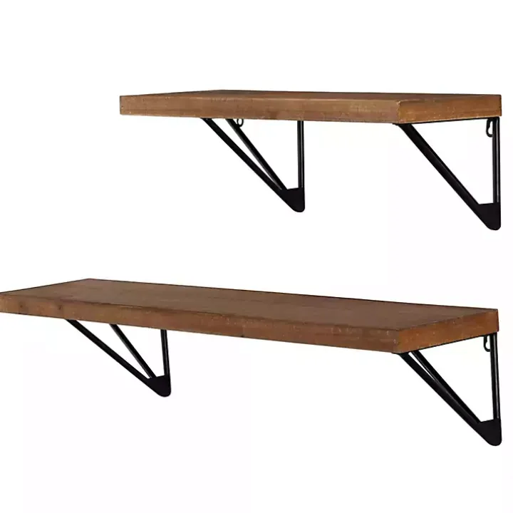 Classic Brown Wood Wall Shelves, Set of 2