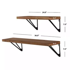 Classic Brown Wood Wall Shelves, Set of 2