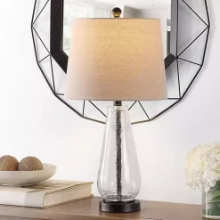 Clear Crackle Glass Bronze Center Table Lamp