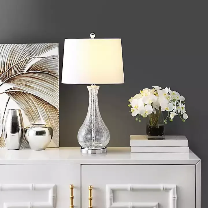 Clear Glass and Silver Metal Base Table Lamp