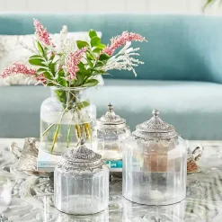 Clear Glass Jars with Decorative Lids, Set of 3