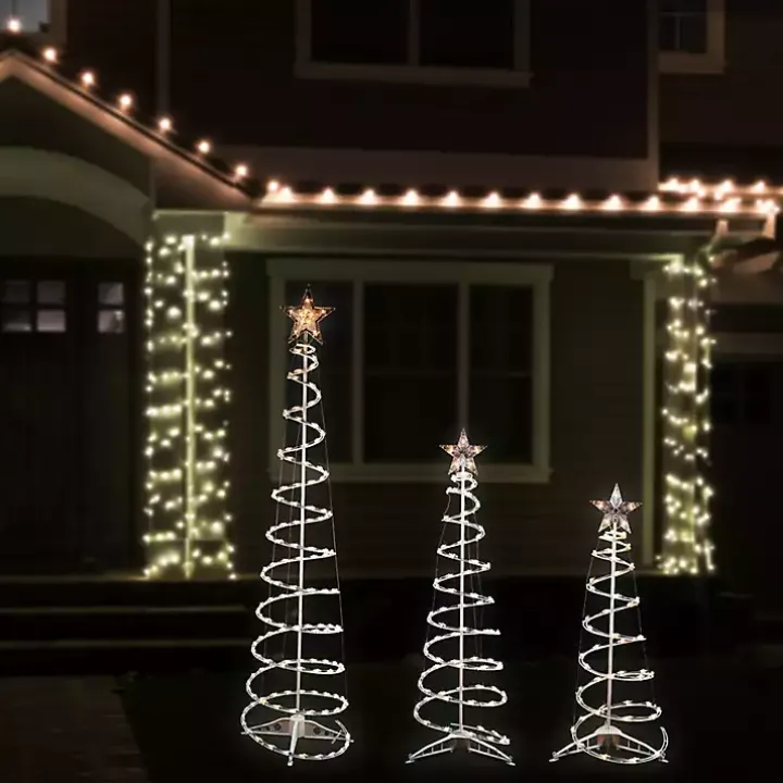 Clear Pre-Lit Spiral Christmas Trees, Set of 3