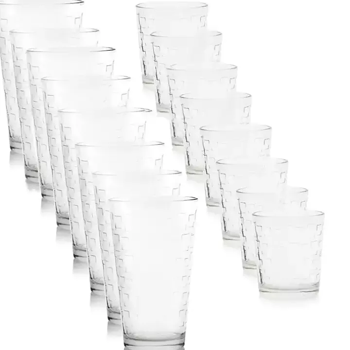 Clear Square Embosses Glass 16-pc. Drinkware Set
