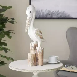 Coastal Pelican Wood Statue