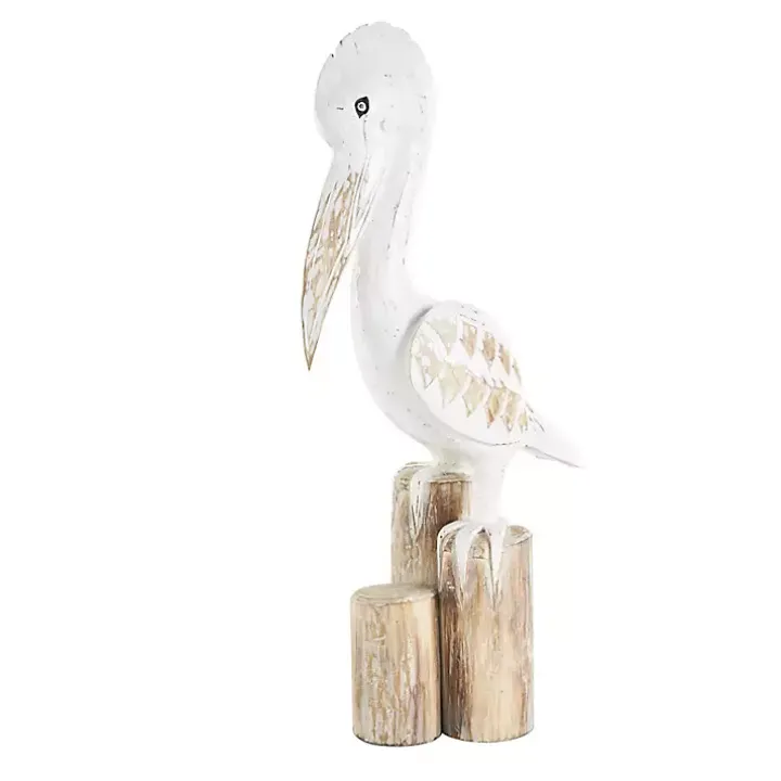 Coastal Pelican Wood Statue
