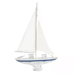 Coastal White and Blue Sailboat Statue