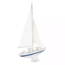 Coastal White and Blue Sailboat Statue