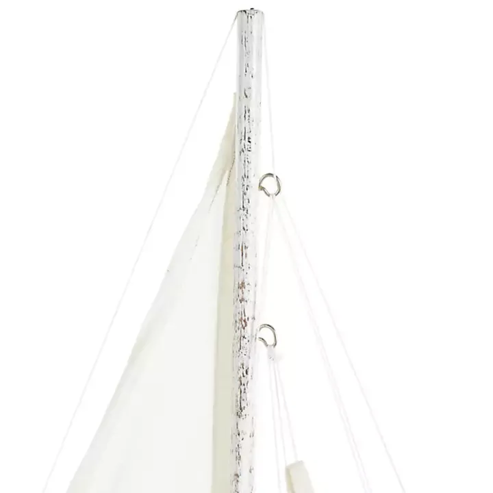 Coastal White and Blue Sailboat Statue