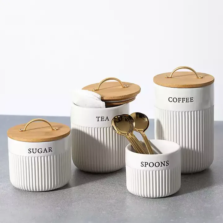Coffee Ribbed Ceramic Canister