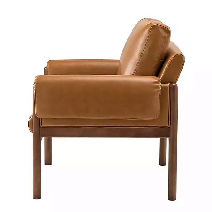 Cognac Faux Leather and Wood Accent Chair