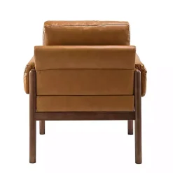 Cognac Faux Leather and Wood Accent Chair