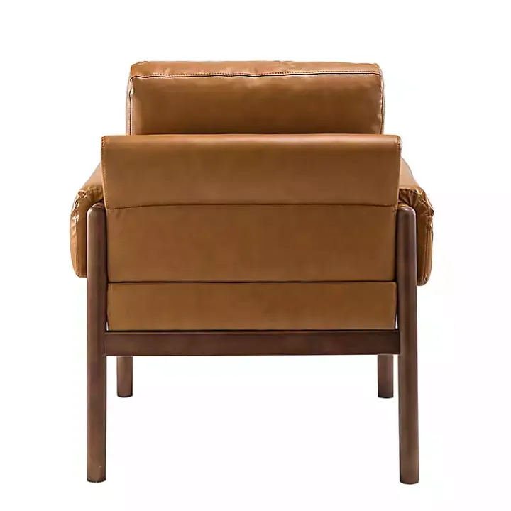 Cognac Faux Leather and Wood Accent Chair