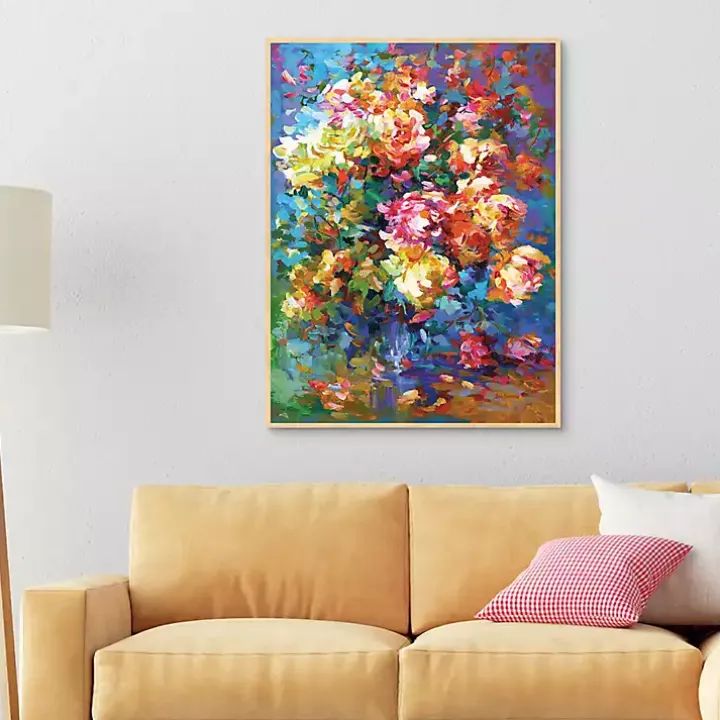 Colorful Flowers in Vase Framed Canvas Art Print