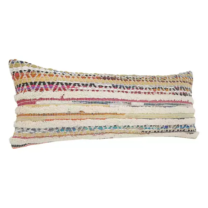 Colorful Stripes Textured Handwoven Lumbar Pillow