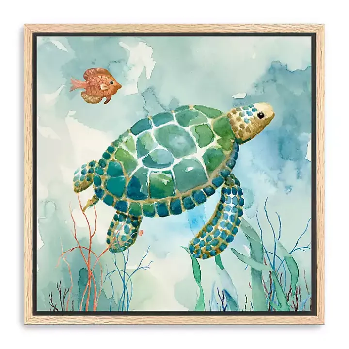 Coral Bay Sea Turtle Framed Canvas Art Print