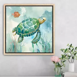 Coral Bay Sea Turtle Framed Canvas Art Print