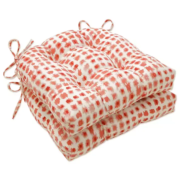Coral Checkered Wicker Chair Cushions, Set of 2
