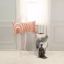 Coral Velvet Wave Lumbar Pillow