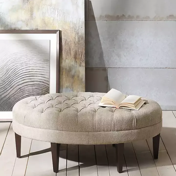Cory Tufted Natural Linen Ottoman