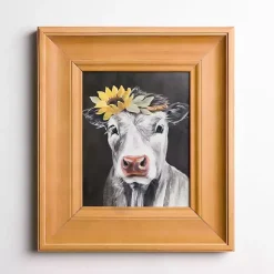 Cow with Sunflower Crown Framed Art Print