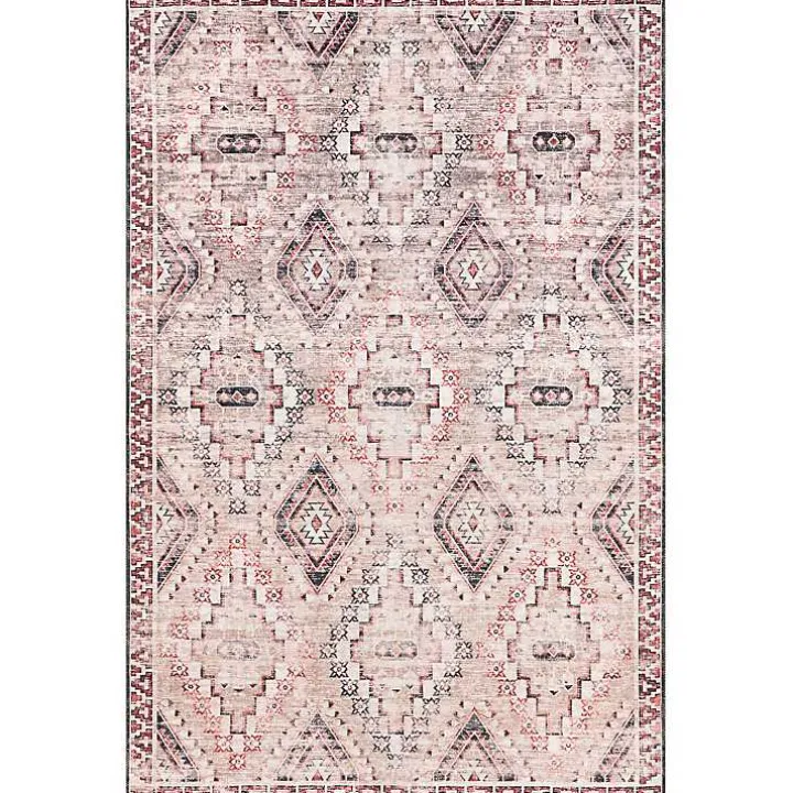 Cream & Red Diamond Trellis Washable Area Rug, 5x8