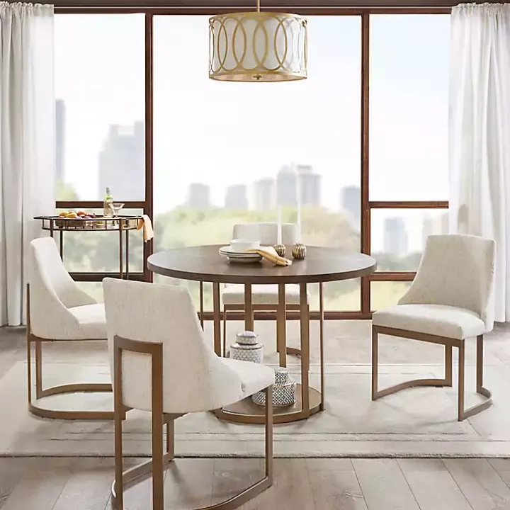 Cream and Gold Modern Dining Chairs, Set of 2