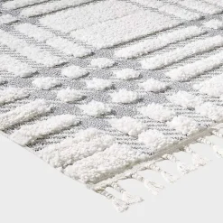 Cream and Gray Tufted Criss-Cross Area Rug, 7x9
