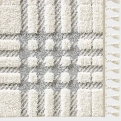 Cream and Gray Tufted Criss-Cross Area Rug, 7x9
