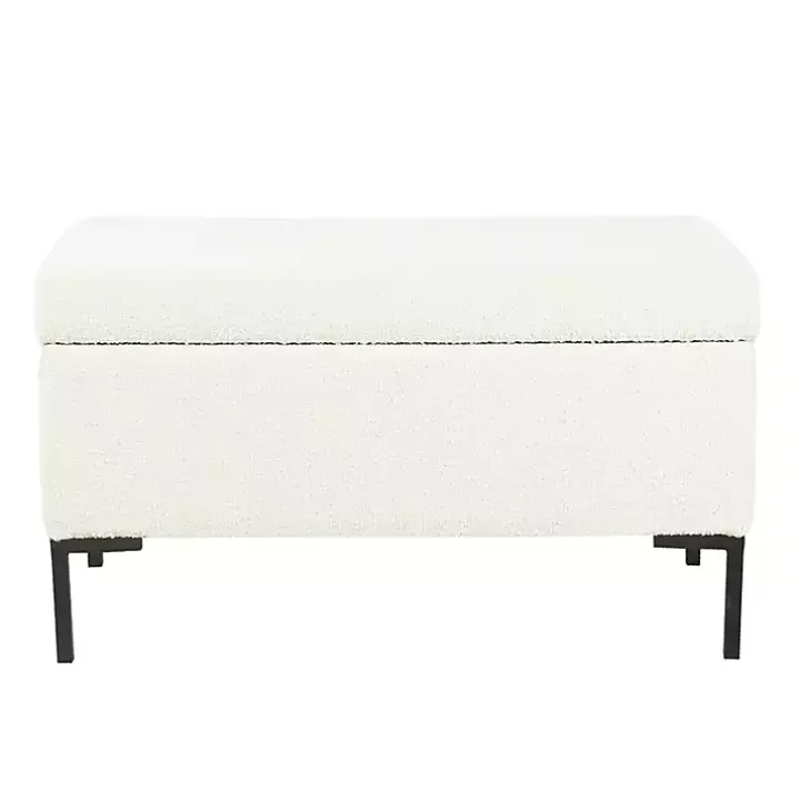 Cream Boucle Black Metal Storage Bench
