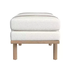 Cream Boucle Brown Faux Leather Bench