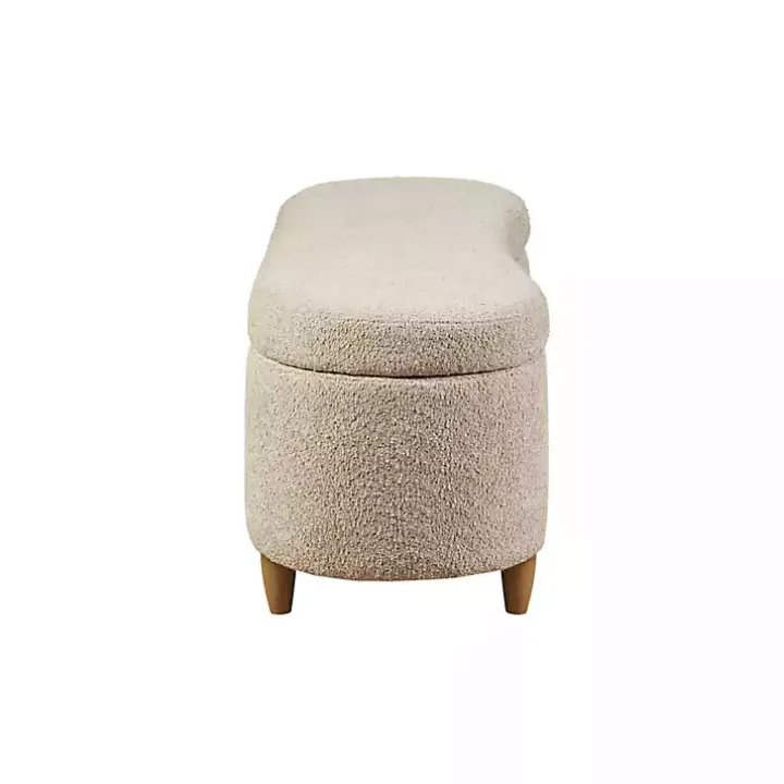 Cream Boucle Flip-Top Storage Bench