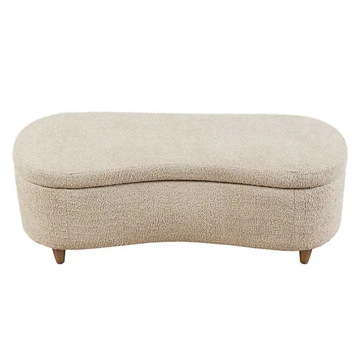 Cream Boucle Flip-Top Storage Bench